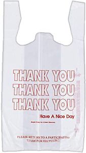 Thank You Shopping Bags Plastic Grocery Reusable White Bags T Shirt Bags