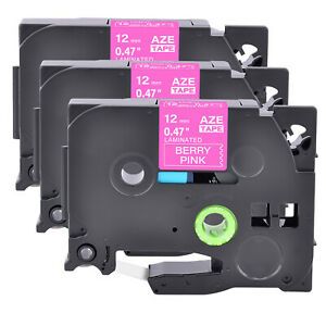 3PK Compatible Brother TZe MQP35 White on Perry Pink Label Tape Cassette 1/2&#034;
