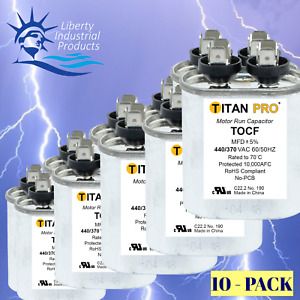 (10-PACK). Titan Pro Run Capacitor TOCF3 3MFD Oval 440/370 Volt -40C to 70C