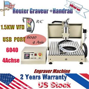 1.5KW 4Axis CNC 6040 Router Engraver Metalwork Carving Milling USB Machine + RC