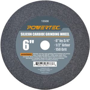 POWERTEC 15508 1/2&#034; Arbor 150-Grit Silicon Carbide Grinding Wheel, 6&#034; x 3/4&#034;