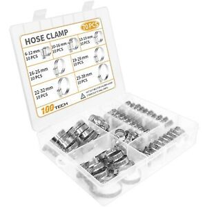 Hose Clamp, 70Pcs Hose Clamps Assortment Adjustable 6-38mm Range 304 Stainles...