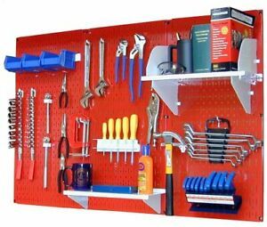 Wall Control 4 ft Metal Pegboard Standard Tool Storage Kit with Red Toolboard...