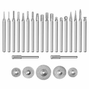 Diamond Coated Burrs Cut Off Disc Set 25 pcs Cone Cylindrical Round Bit Burr