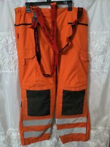 Firefighter Bristol Brand Turnout Pants Orange With Suspenders Large Regular
