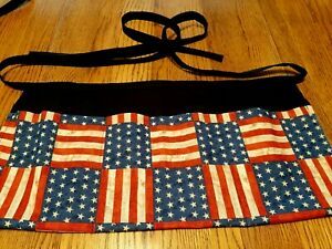 WAITRESS APRON 3 POCKETS PATRIOTIC RED WHITE AND BLUE FLAGS