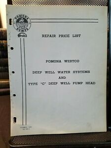 Fairbanks Morse Pomona Westco &#034;C&#034; Deep Well Pump Head Repair &amp; Price List Illus