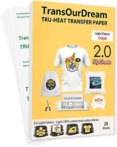 TransOurDream Upgraded Iron on Heat Transfer Paper for T Shirts 20 Sheets, Paper