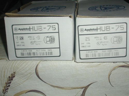 Lot of appleton electric conduit hub-75 total of 34 hubs steel  3/4 inch for sale