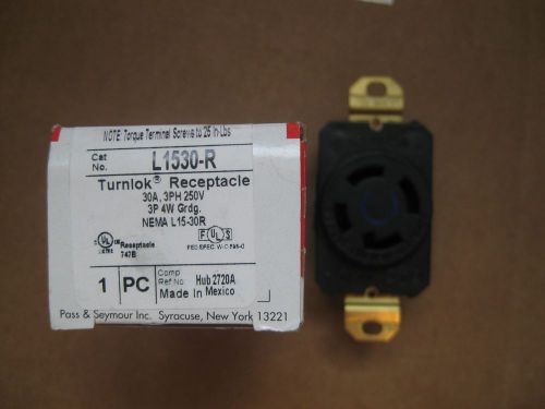 Pass &amp; seymour l1530-r turnlok receptacle 250v 30a 3 pole 4 wire nema l15-30r for sale