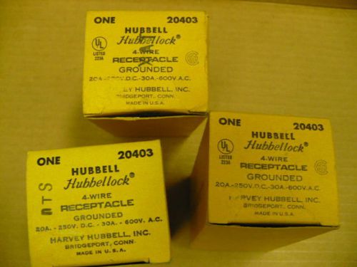 Lot of 3:  hubbellock 20403 (30a 600v-ac / 20a 250v-dc)  4-wire receptacle for sale
