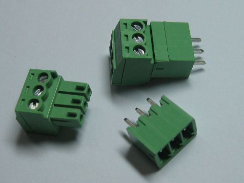 250 pcs Screw Terminal Block Connector 3.5mm 3 pin/way Green Pluggable Type