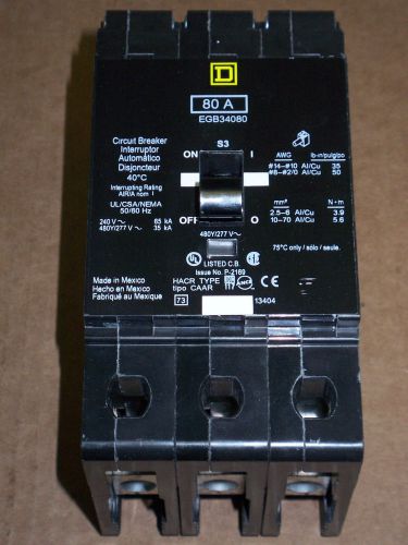 New square d egb 3 pole 80 amp 480y/277v egb34080 circuit breaker for sale