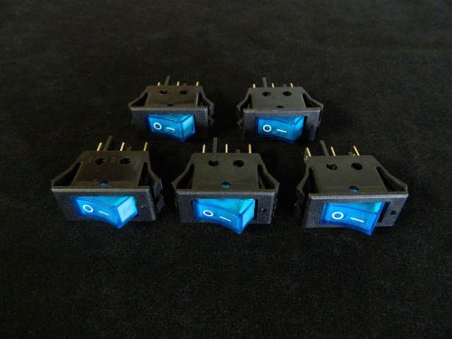 5 pack rocker switch on off mini toggle blue led 12v 10 amp ec-1220bl for sale