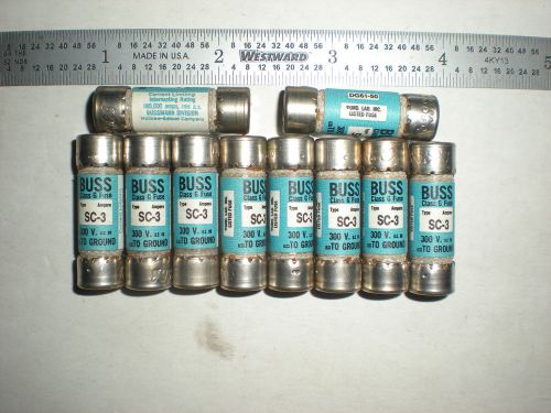 LOT OF 10 Buss SC-3 fuse Cooper Bussman 3 AMP fuses  SC3  300V  TESTED CLASS G