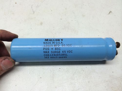 Mallory Capacitor 12000 MFD, 50 VDC, Type CG, Used,