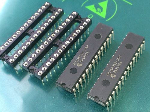 [2 pcs] PIC18F252-I/SP Microchip Microcontroller 40MHz SDIP28 + [2pcs] Socket