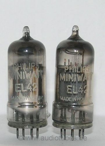 2 tubes Philips miniwatt EL42  (403080) matched pair horse shoe getter