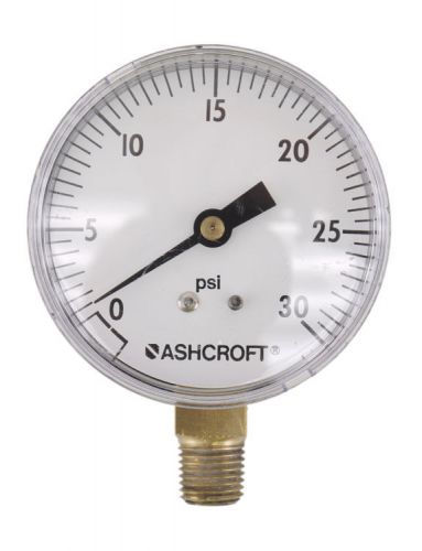 Ashcroft 2-1/2&#034; 0-30PSI 1/4&#034;NPT Brass Socket Lower Mount Pressure Gauge Gage 2.5