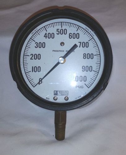 Weksler pressure gauge #45-0/1000 phosphor bronze 4.5&#034; od 0-1000# 1/4&#034; for sale