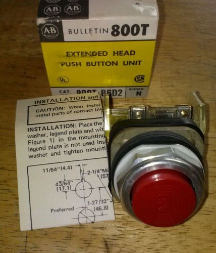 Allen bradley 800t-b6d2 series n extended head push button unit red for sale