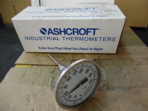Ashcroft 5&#034; bimetal thermometer, type e1, 1/2&#034; npt, 6&#034;, 0/200 deg f, new- in box for sale