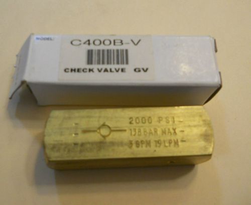 NIB Parker Hydraulics Check Valve, 1/4&#034; Port,1/4&#034;, 5GPM  C400B-V, 2000PSI. Brass
