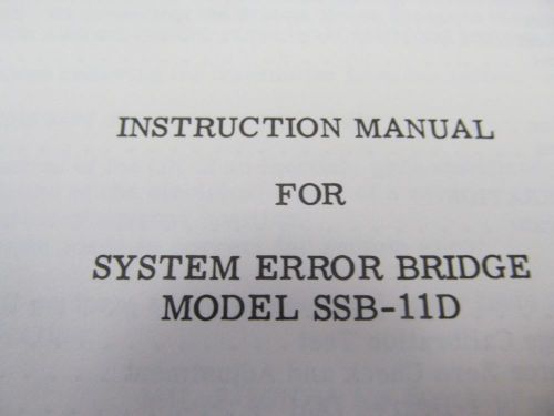 THETA SSB-11D  System Error Bridge Instruction Manual w/ Schematic  46060