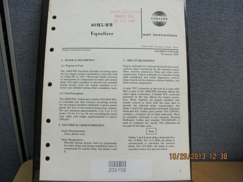 COLLINS MANUAL 40M5-MW: Equalizer Unit - Instructions, product # 18973