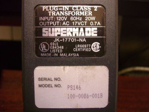 Genuine Supermade PS146 100-0086-001B IP 120v 60hz 20w OP 17v 0.7a