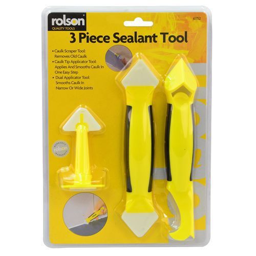 Rolson 3pc sealant tool kit removes old caulk &amp; silicone seal diy (61152) for sale