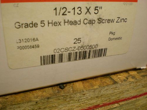 1/2-13 x 5 grade 5 hex bolt (25pcs) zinc for sale