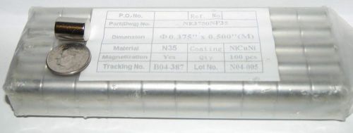 100 pcs Neodymium Rare earth Magnet Cylinder 3/8&#034;dia x 1/2&#034; thick NE3750NP35