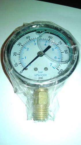 Glycol filled gauge 2.5 &#034; 0-100 psi /bar 1/4 npt for sale