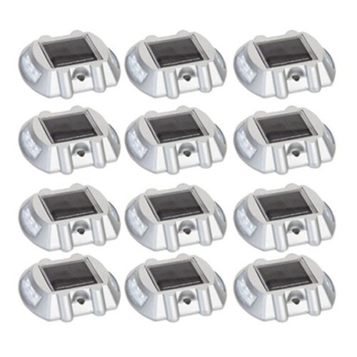 12 Pack White Solar Powered LED Road Stud Driveway Pathway Stair Deck Dock Light
