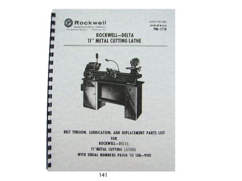 Rockwell - Delta 11&#034; Lathe Lube and Parts List &amp; Breakdown Manual