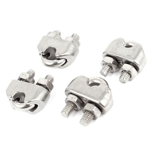 5mm 1/5&#034; stainless steel wire ropes u bolt clips clamp silver tone 4 pcs for sale
