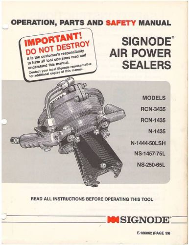 Signode rcn / n / ns operations and parts manual for sale
