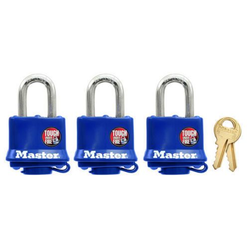Master lock padlocks 312ka set of 3 keyed alike weather resistant bump stop! for sale