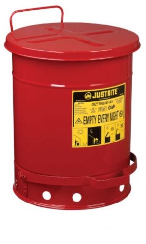 Justrite 09300 oily waste galvanized steel safety can, 10 gallons capacity, red for sale