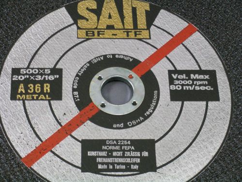 Lot of 5 sait 20&#034; x 1&#034; x 3/16&#034; metal cut off wheel bf-tf a36r (united abrasives) for sale