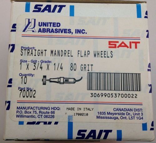 Box of 10 United Abrasives/SAIT 70002 Straight Mandrel Flap Wheels 1X3/4X1/4 80G