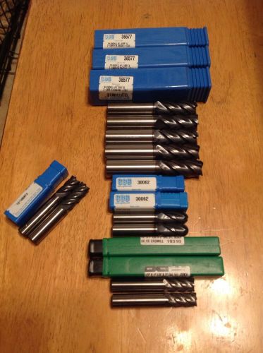 Lot of 11 end mills 3/4&#034;,1/2&#034; ball nose,1/2&#034; 5flute for sale