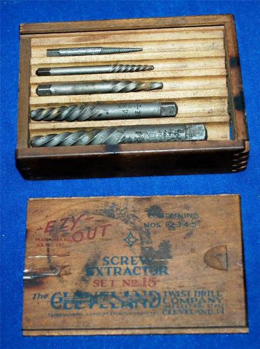 VINTAGE EZY-OUT CLEVELAND TWIST DRILL COMPANY SCREW EXTRACTOR SET NO 15 WOOD BOX