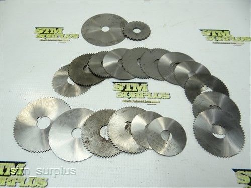 NICE LOT OF 19 HSS SLITTING AND SLOTTING BLADES 1-3/4&#034; TO 3&#034; WITH 1/2&#034; TO 5/8&#034;