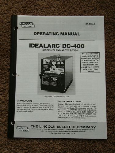 Lincoln Idealarc DC 400 Welder Power Source Operators Manual 9200-9846 Schematic