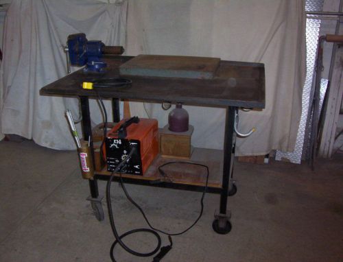 Welding table on wheels w/ practic 110v welder,bottle,vice &amp; forming block for sale