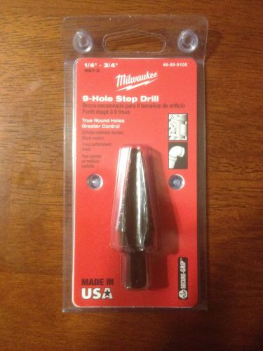 Milwaukee 48-89-9105 metal step drill bit 9 hole 1/4 -3/4 inch new for sale