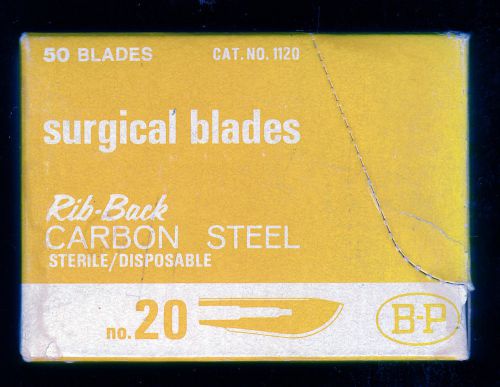 50 BARD-PARKER STERILE CARBON STEEL RIB-BACK SURGICAL BLADES #20