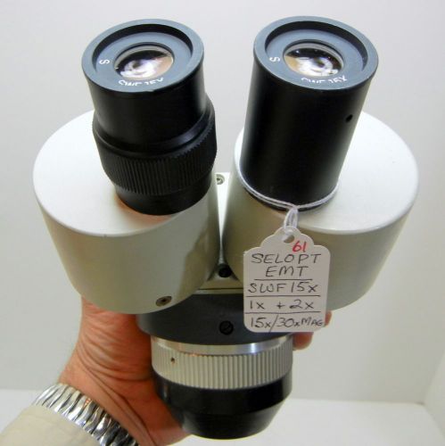 Selopt emt microscope, meiji swf15x eyepieces, dual 15x or 30x, nice optics #61 for sale
